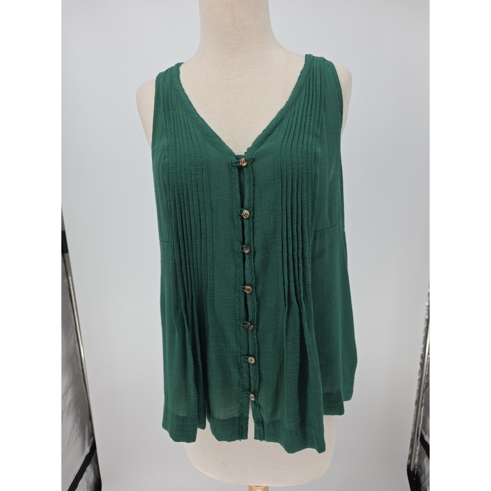 Maeve by Anthropologie Pintuck Button-Front Sleeveless Top Organic  Green Size S
